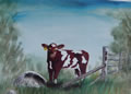 Calf 17 at the Fence - Painting